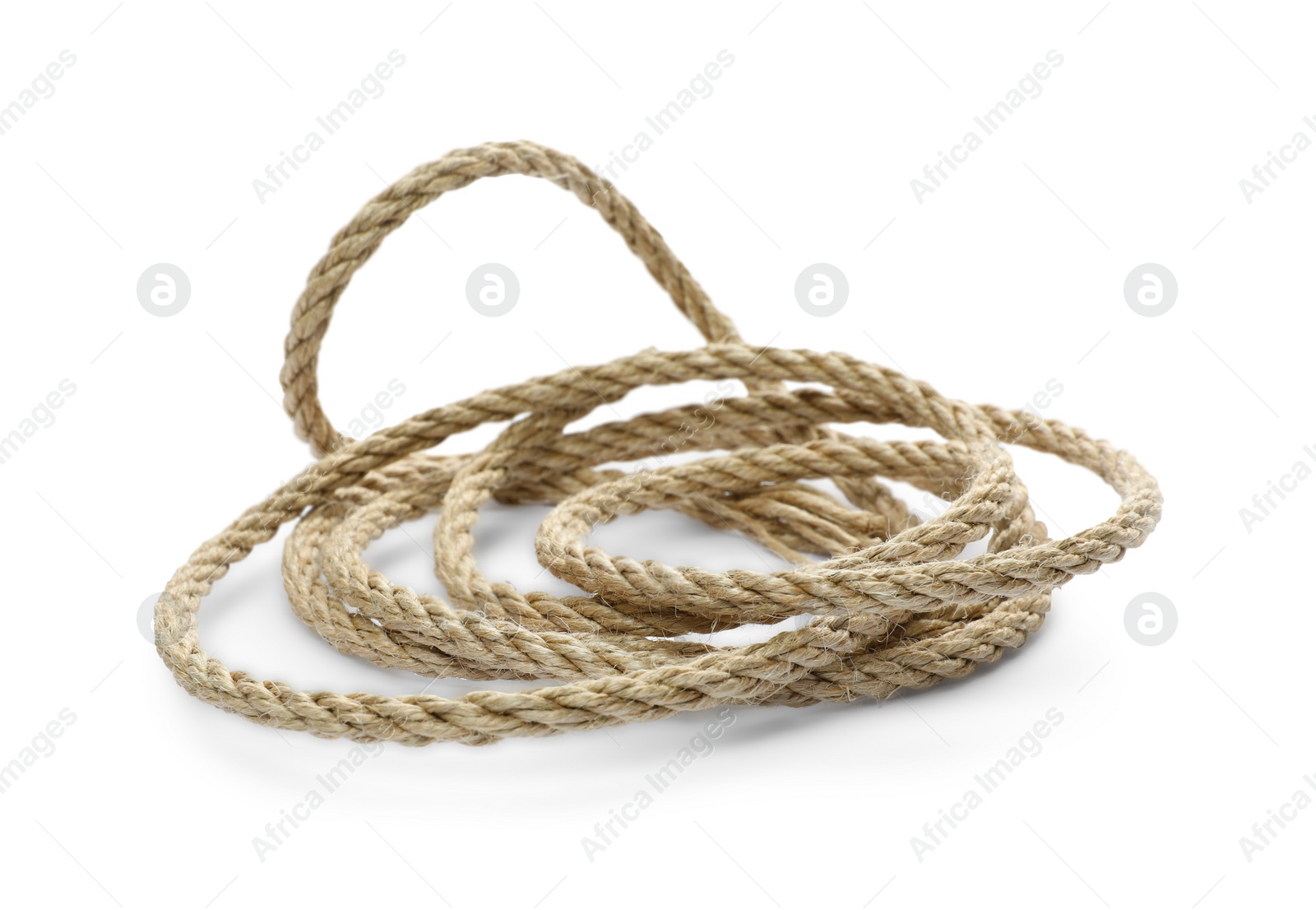 Photo of Hemp rope isolated on white. Organic material