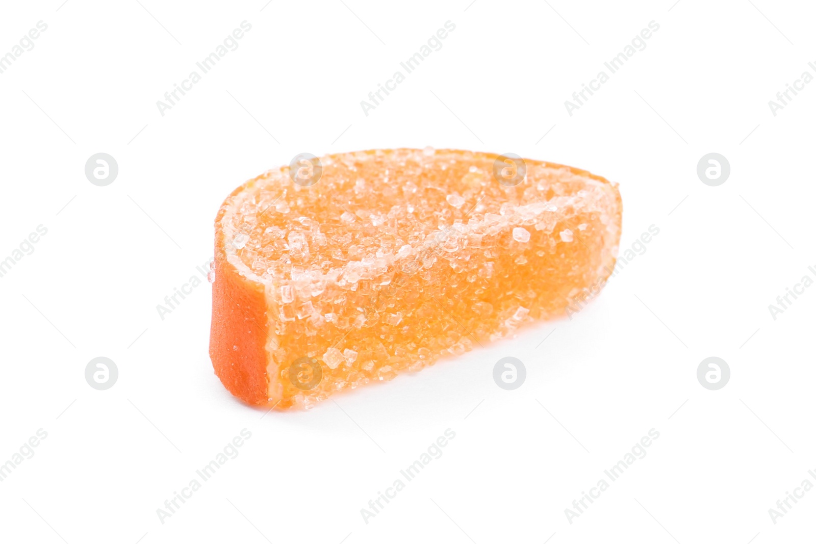 Photo of Tasty orange jelly candy isolated on white