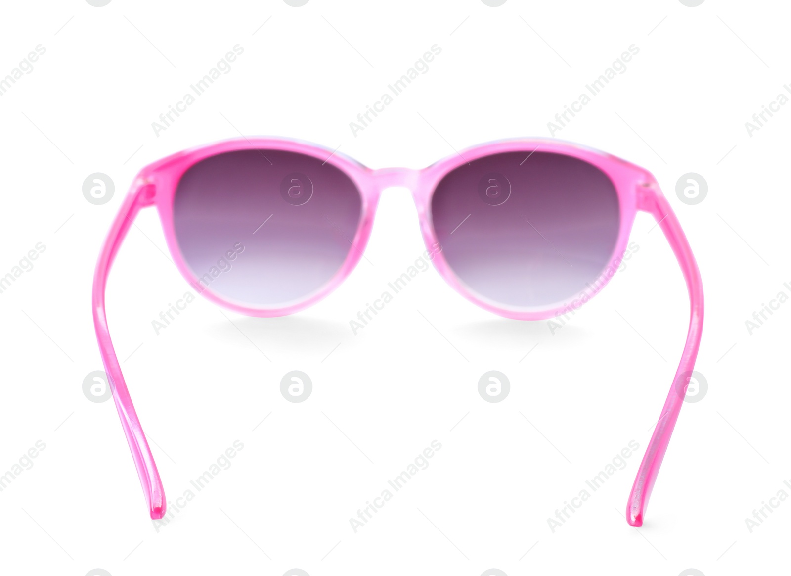 Photo of Beautiful sunglasses on white background. Beach object