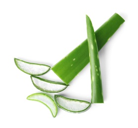 Photo of Aloe vera slices on white background