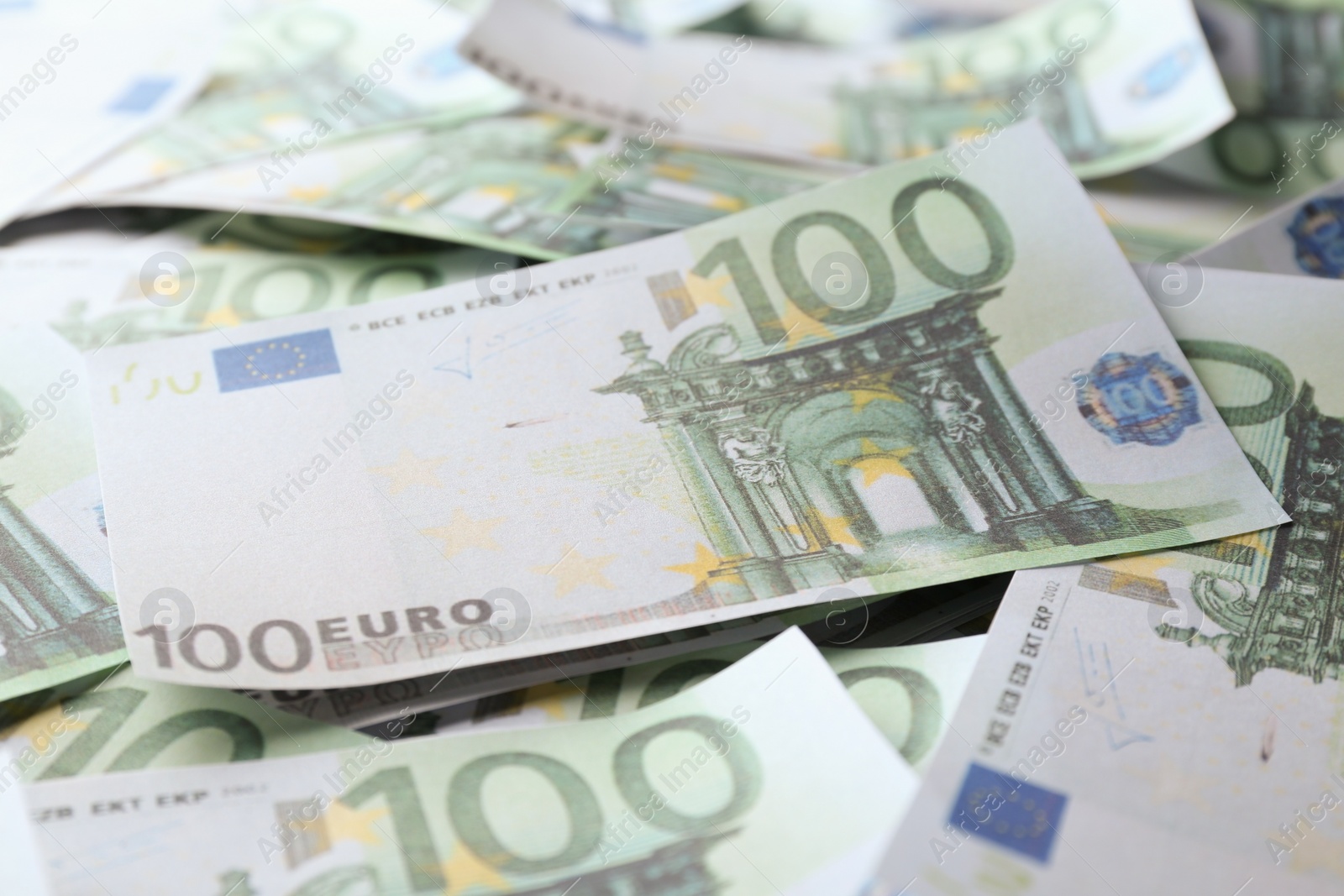 Photo of Euro banknotes as background, closeup. Money and finance