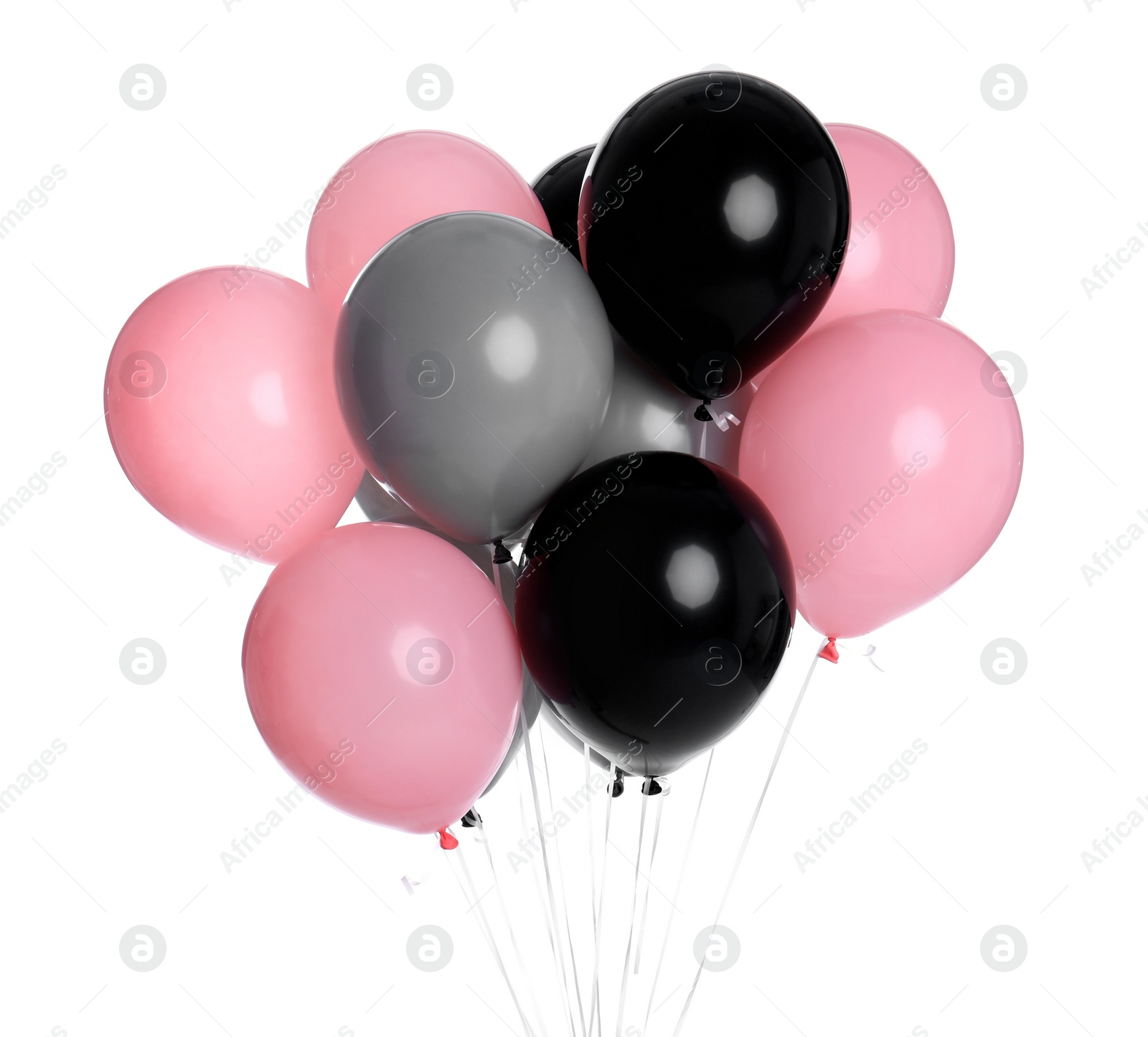 Photo of Colorful balloons on white background. Party object