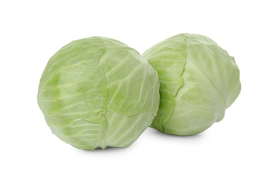 Whole fresh ripe cabbages isolated on white