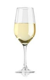 Tasty wine in glass isolated on white