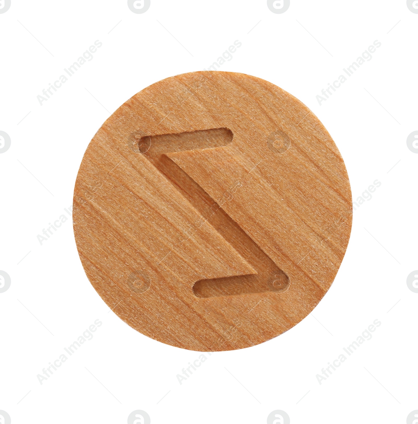 Photo of Wooden rune Eihwaz isolated on white, top view