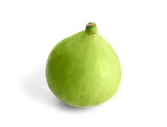 Whole ripe green fig on white background