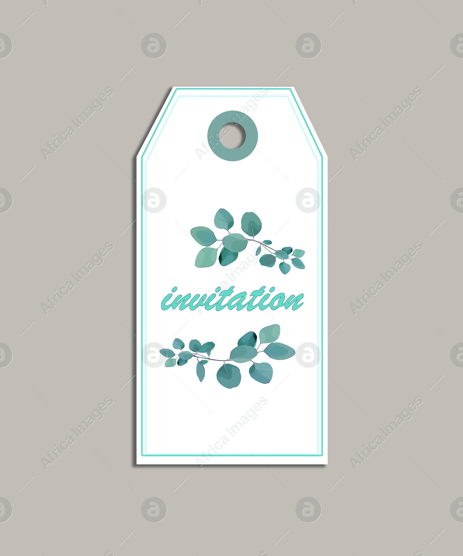 Illustration of Wedding invitation with floral design on grey background, top view