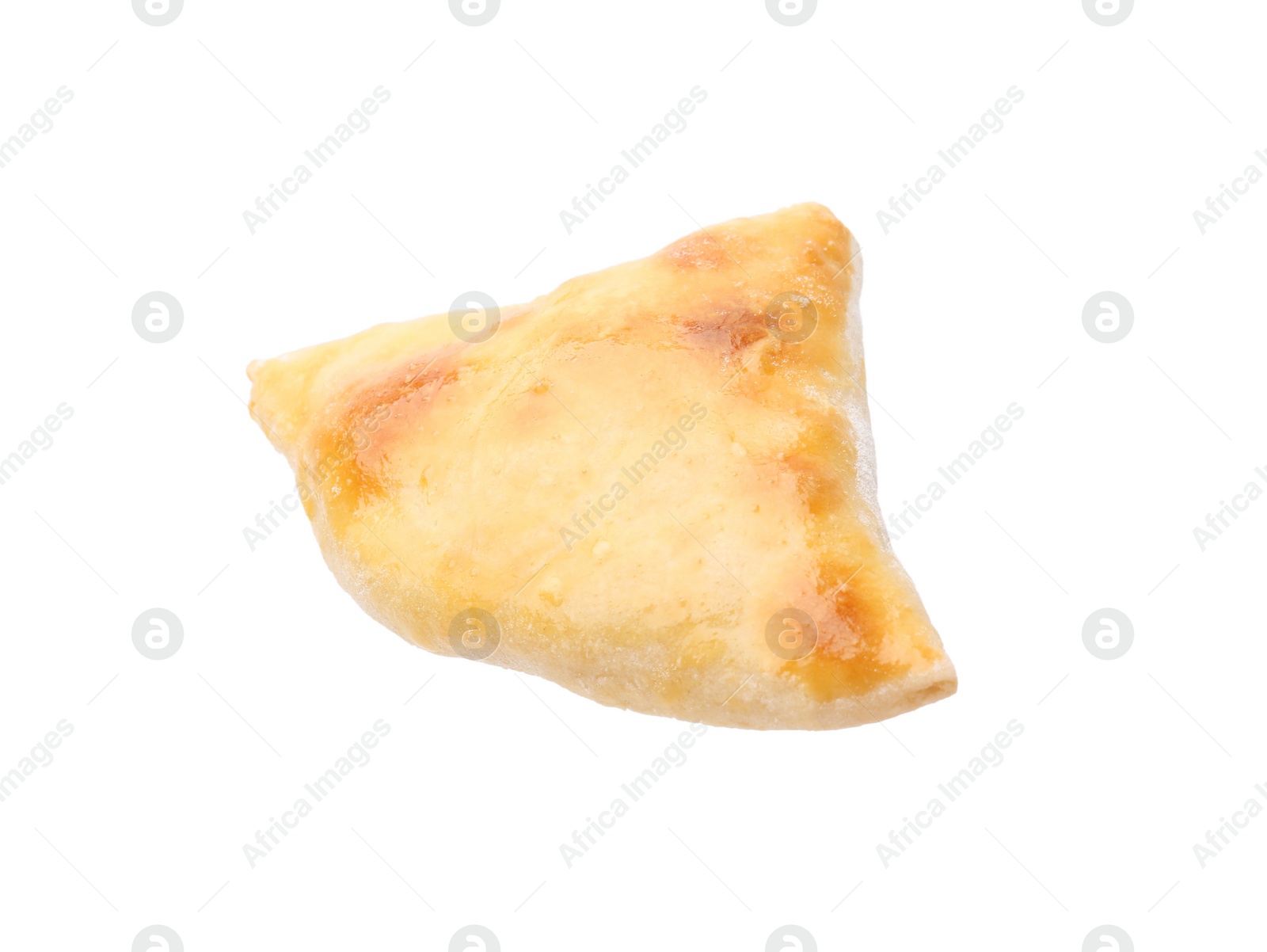 Photo of One delicious samosa isolated on white. Homemade pastry