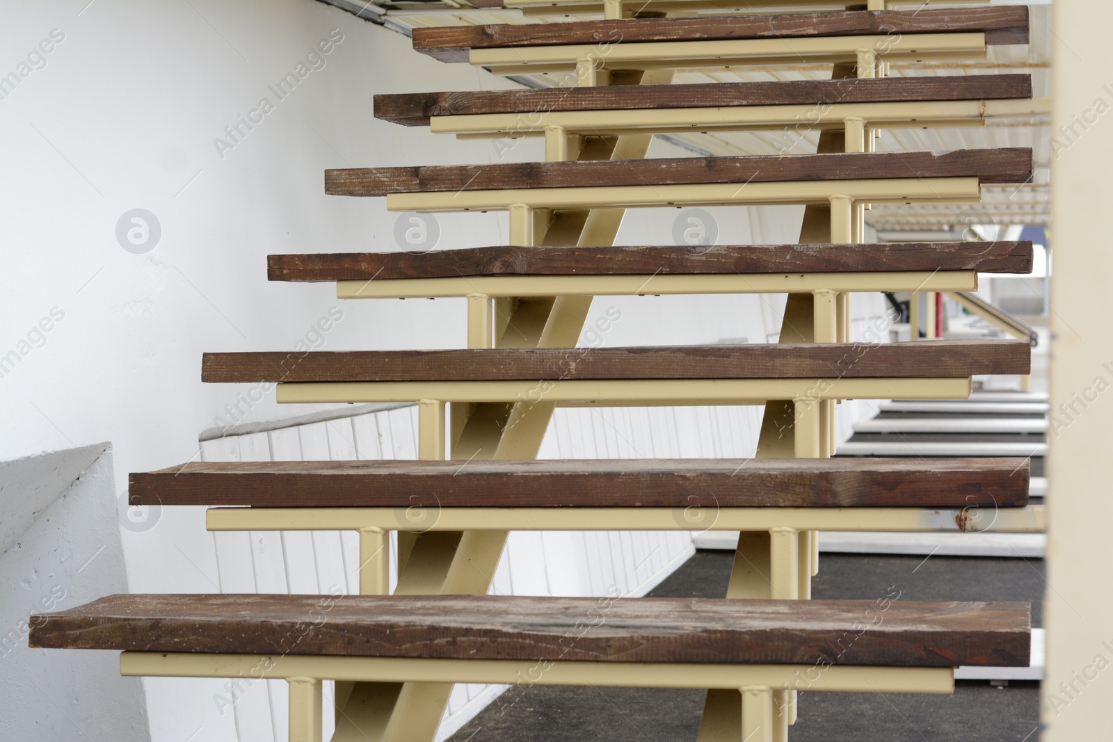 Photo of View of old shabby wooden stairs outdoors