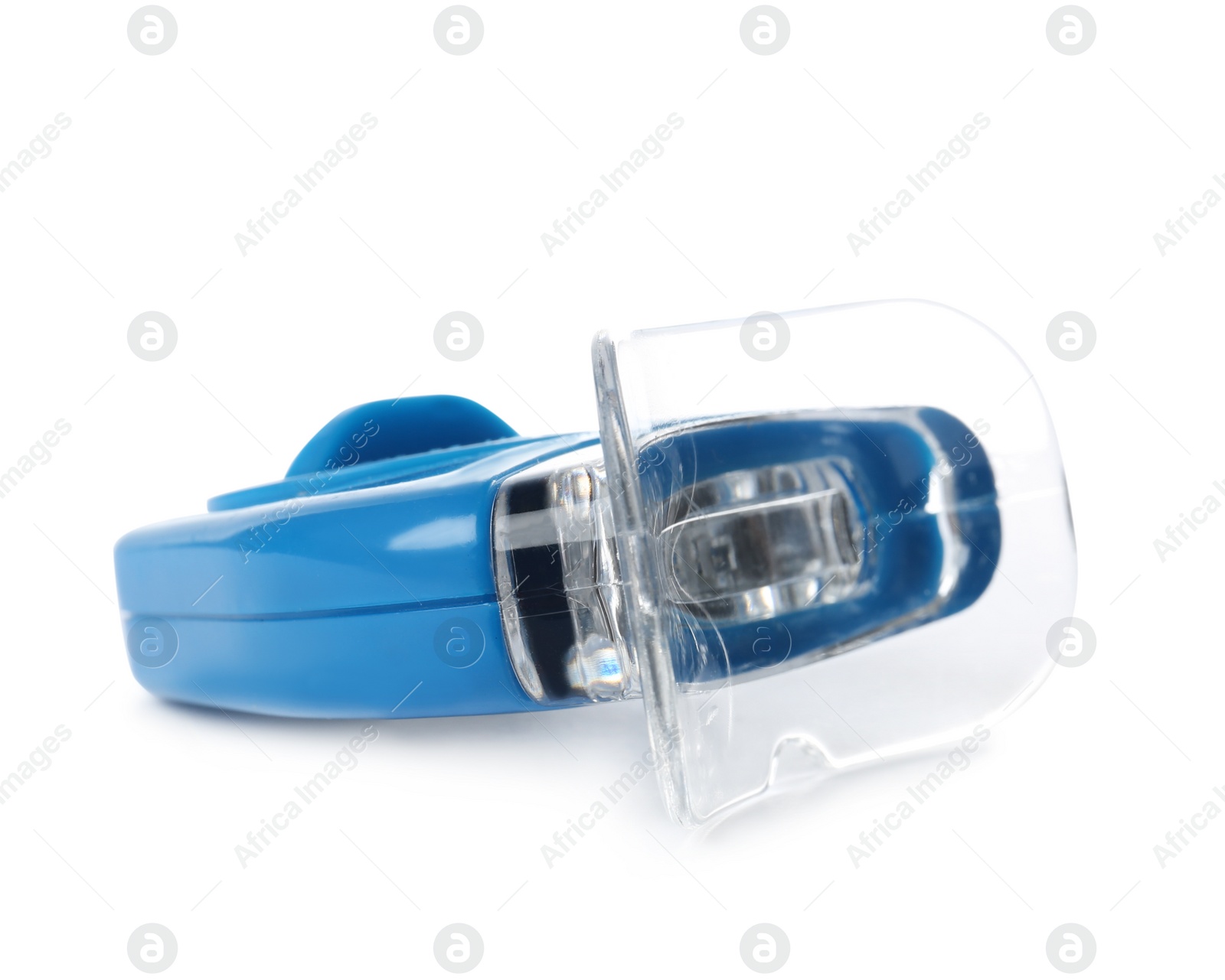 Photo of Tooth whitening device on white background. Dental care