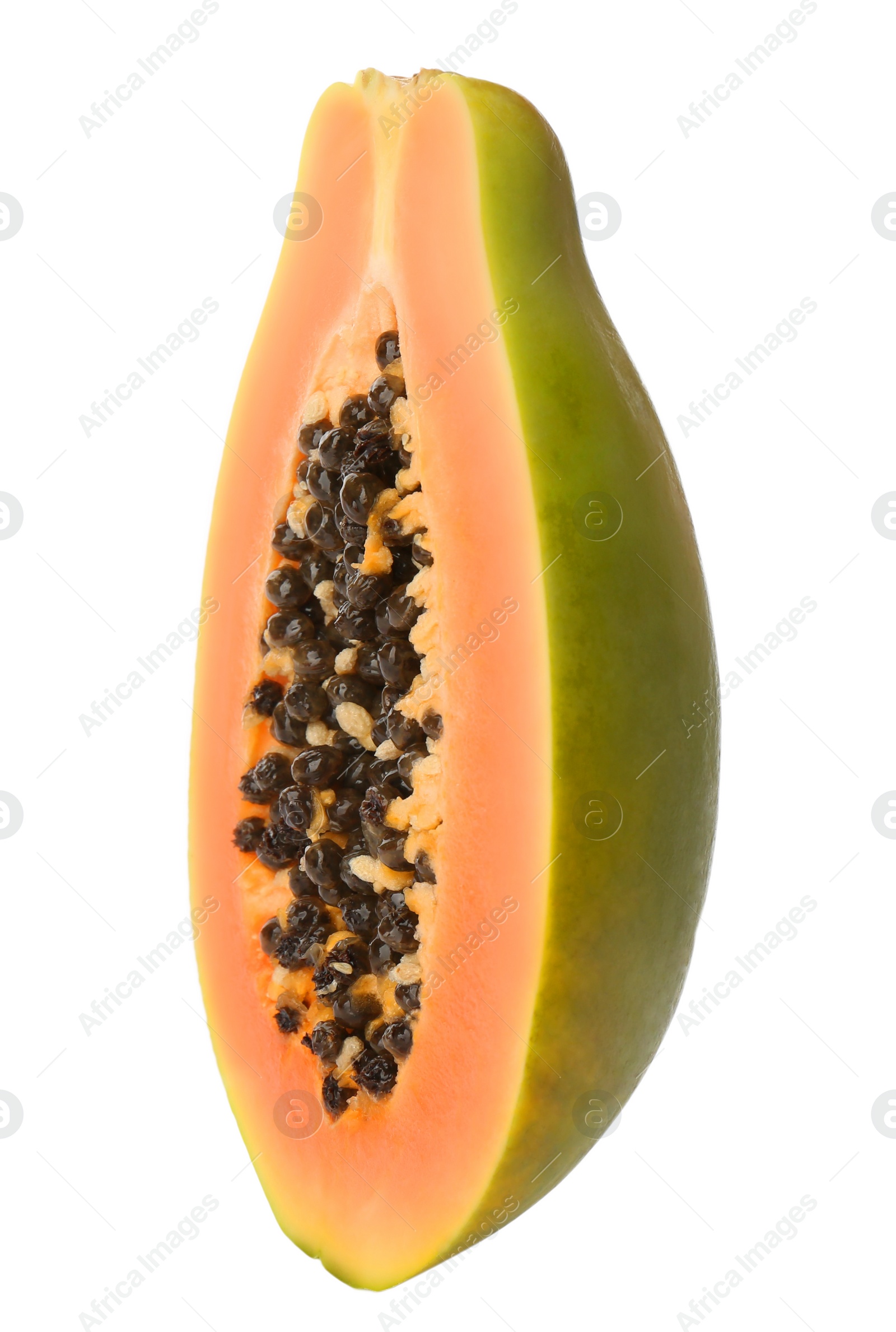 Photo of Fresh ripe papaya half isolated on white