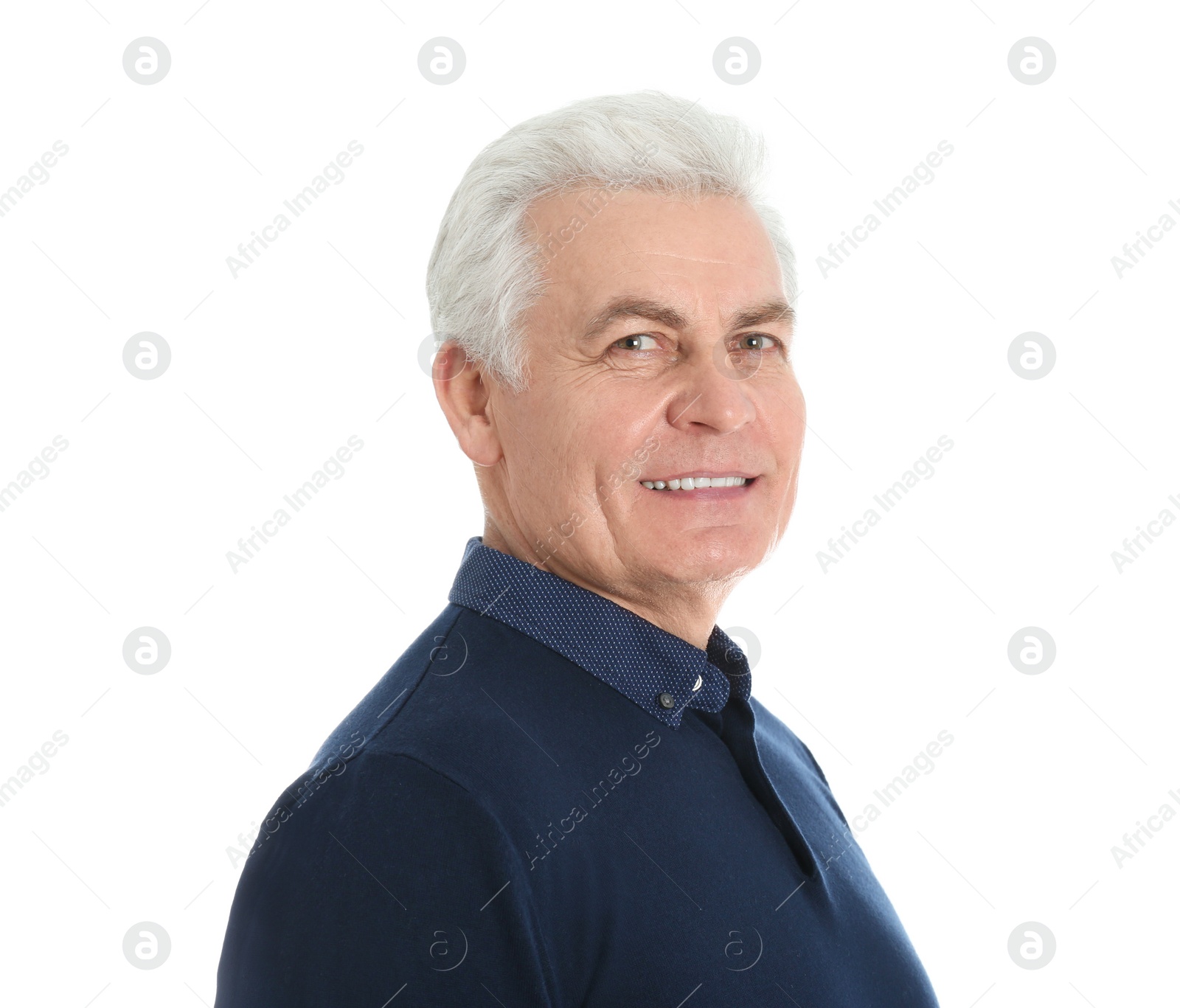 Photo of Portrait of handsome mature man on white background