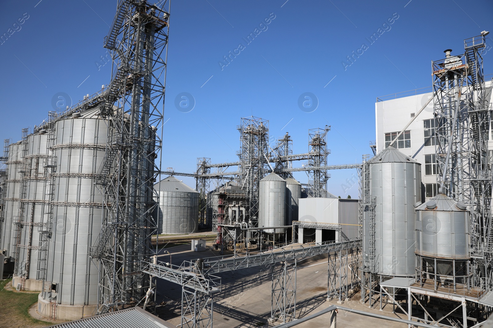 Photo of View of modern granaries for storing cereal grains outdoors