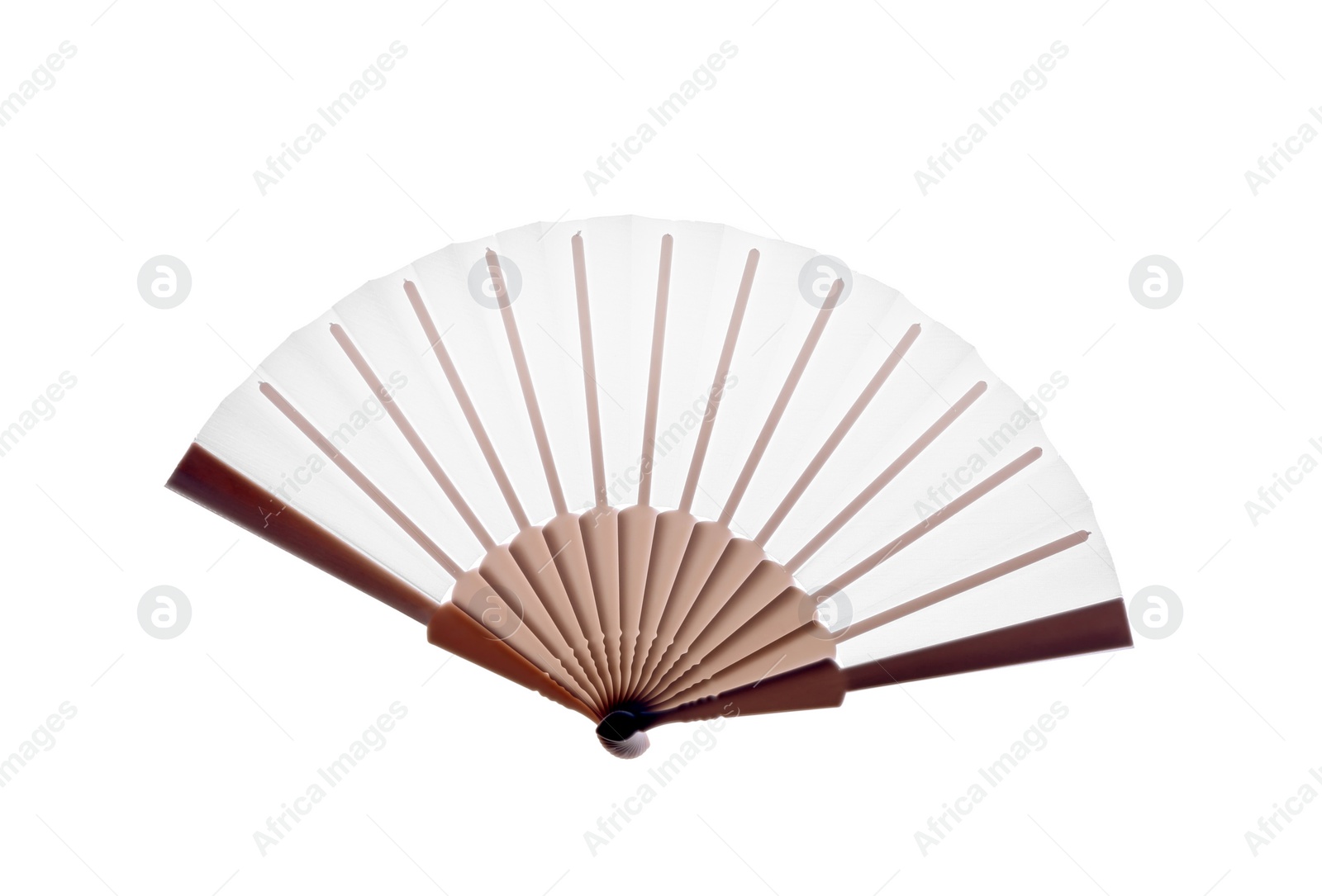Photo of Hand fan isolated on white, top view
