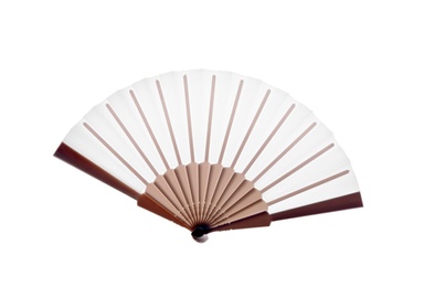 Hand fan isolated on white, top view