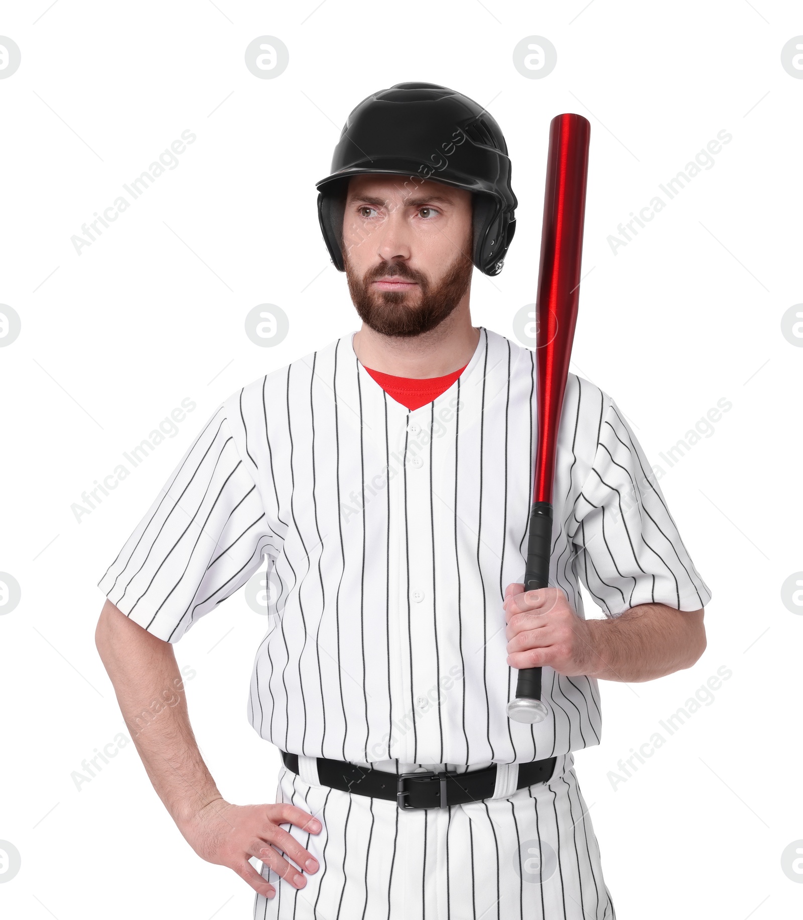 Photo of Baseball player with bat on white background