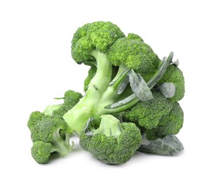 Pile of fresh raw green broccoli isolated on white