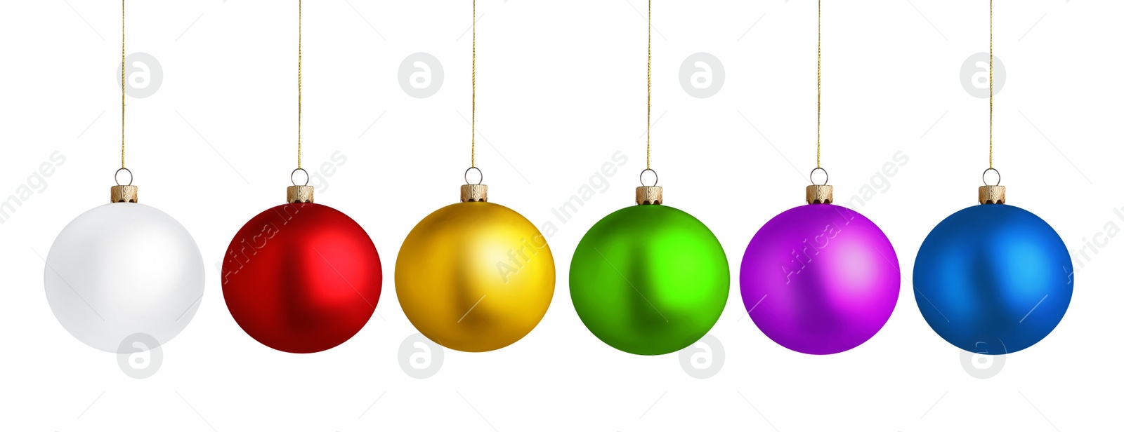 Image of Set of bright Christmas balls on white background. Banner design 