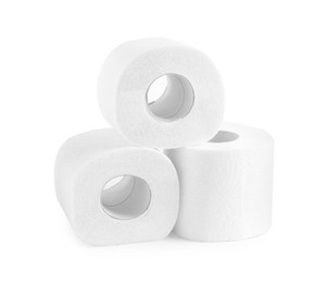 Photo of Soft toilet paper rolls isolated on white