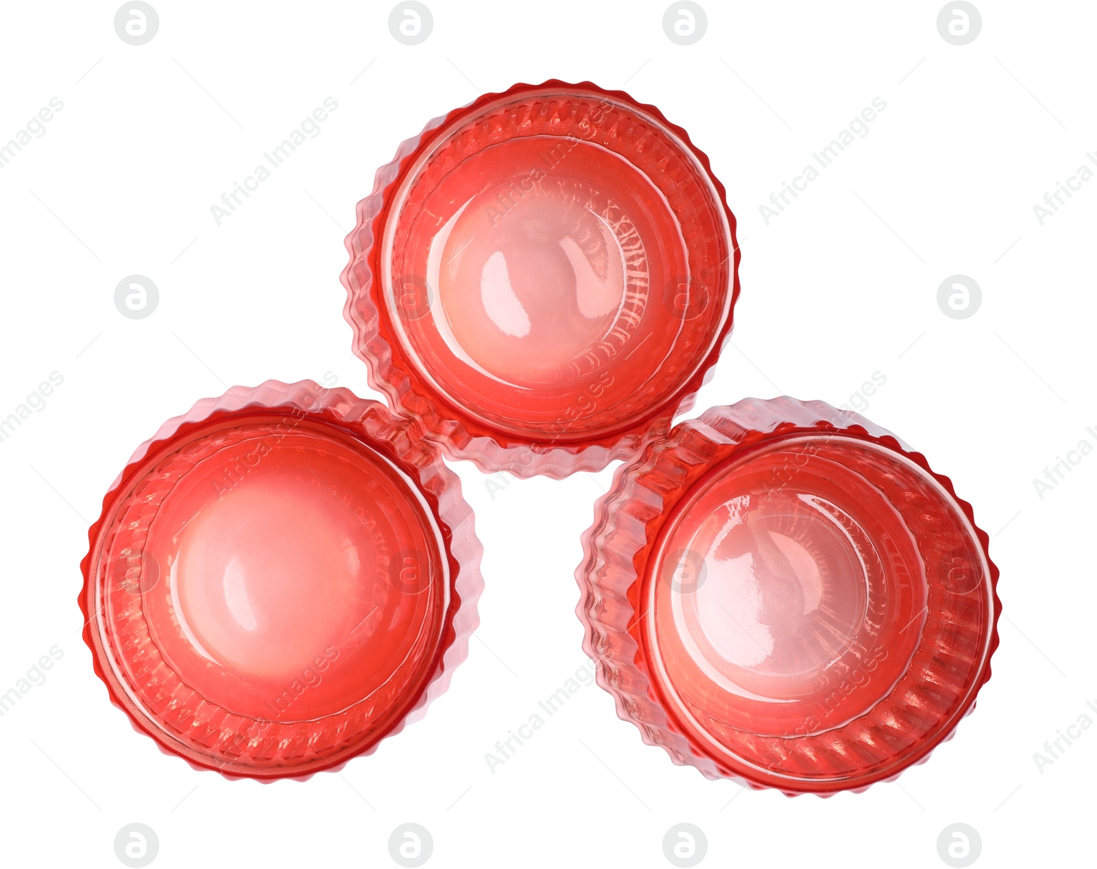 Photo of Beautiful clean empty glasses on white background, top view