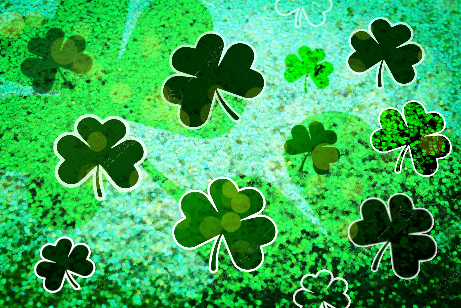 Image of St. Patrick's Day greeting card design with clover leaves