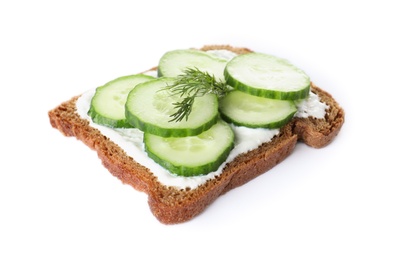 Photo of Fresh tasty cucumber sandwich isolated on white