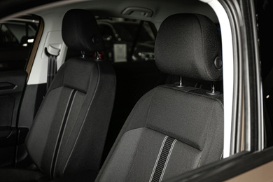 Modern car interior with comfortable grey seats