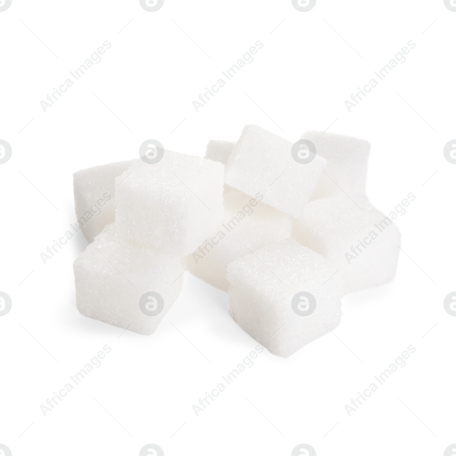 Photo of Pile of sugar cubes isolated on white