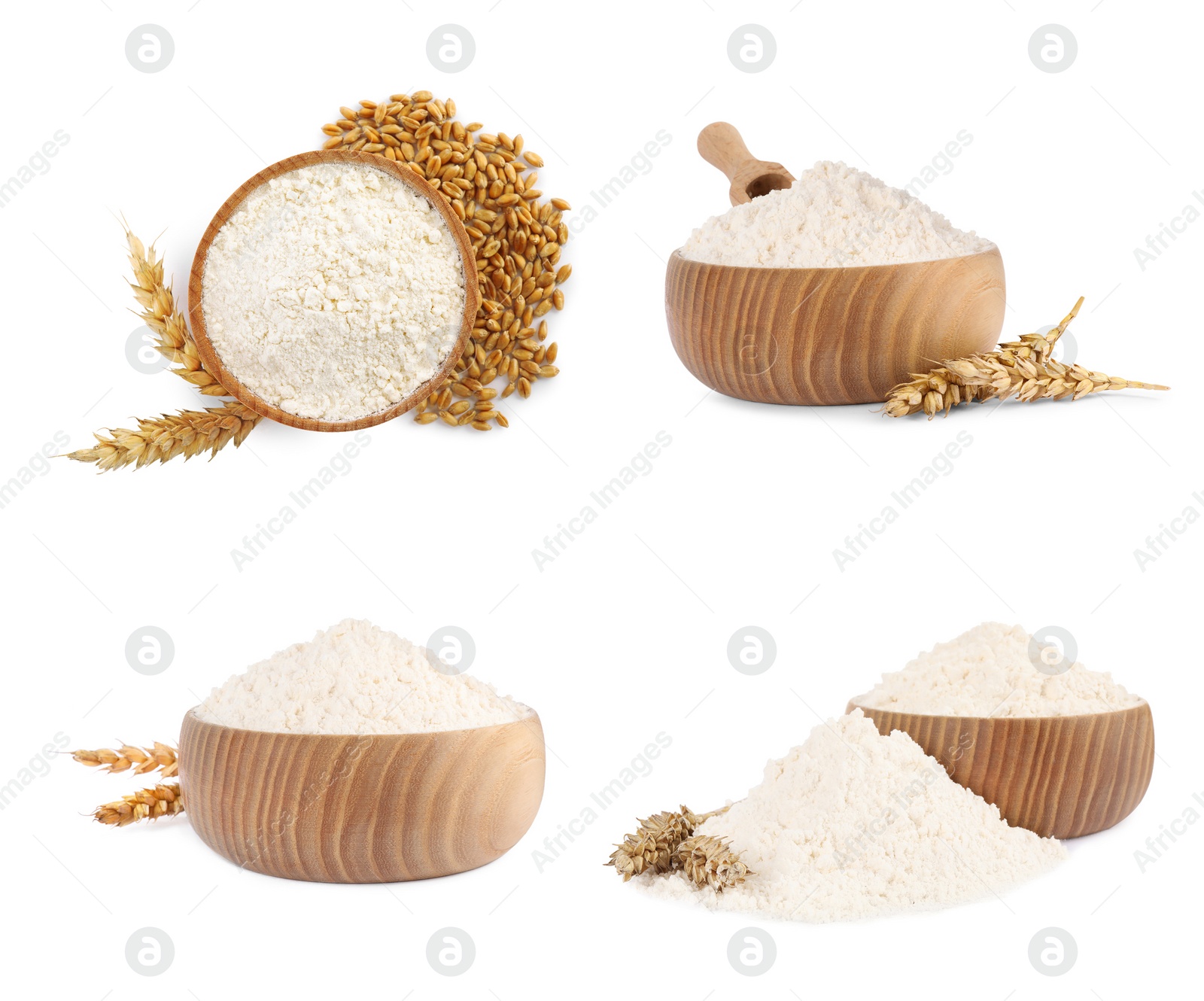 Image of Set with wheat flour on white background