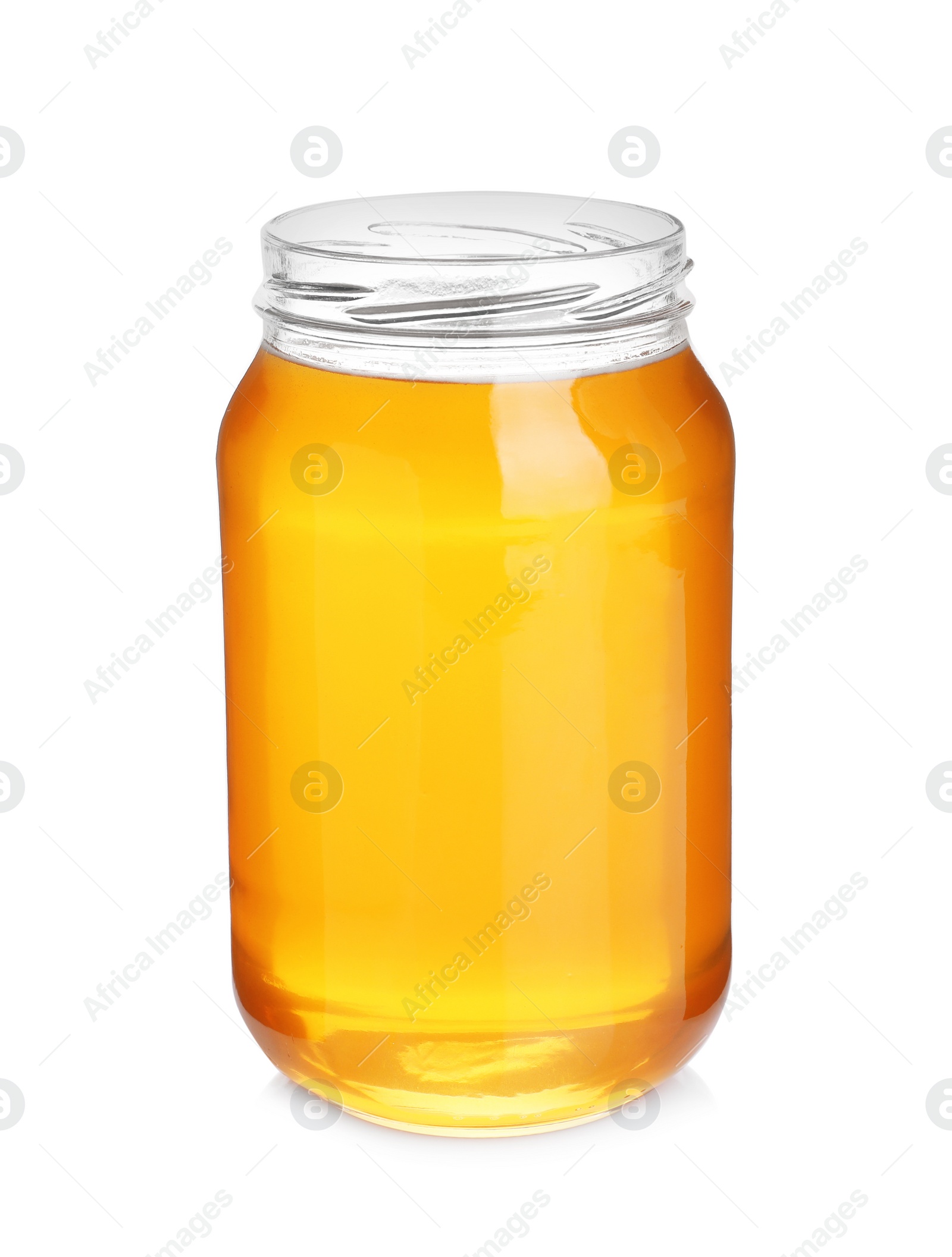 Photo of Jar of organic honey isolated on white