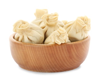 Bowl with tasty dumplings isolated on white