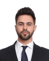 Passport photo. Portrait of young man on white background