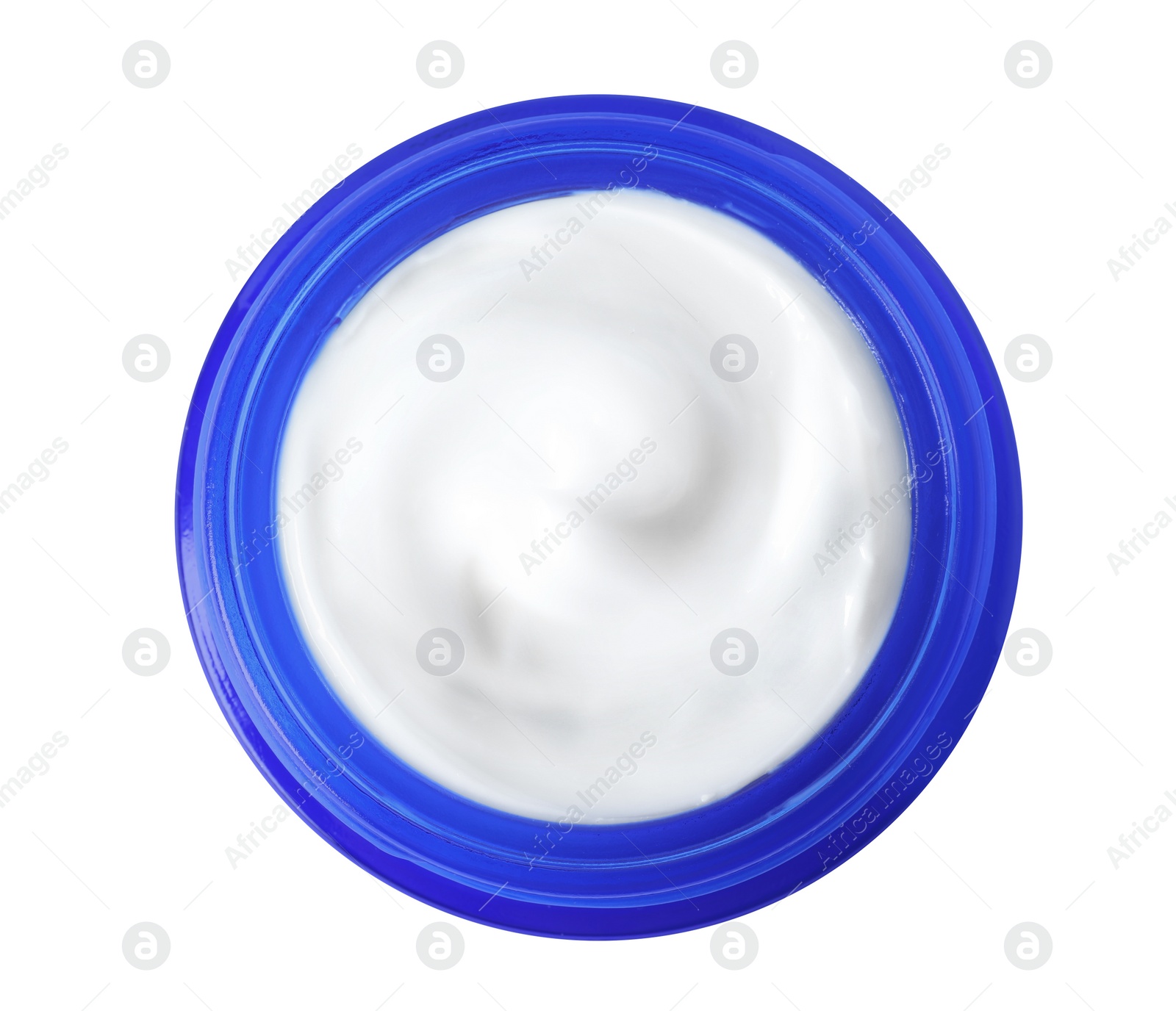 Photo of Jar of organic cream isolated on white, top view