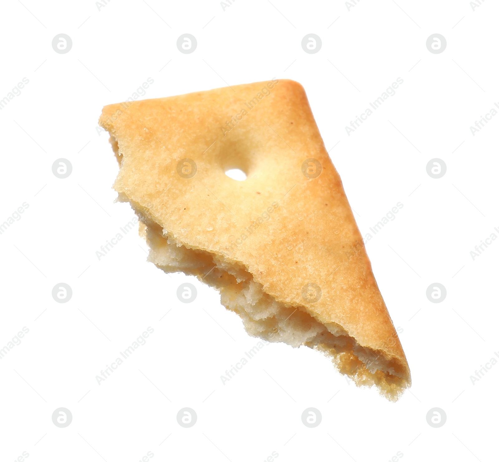 Photo of Piece of tasty cracker isolated on white