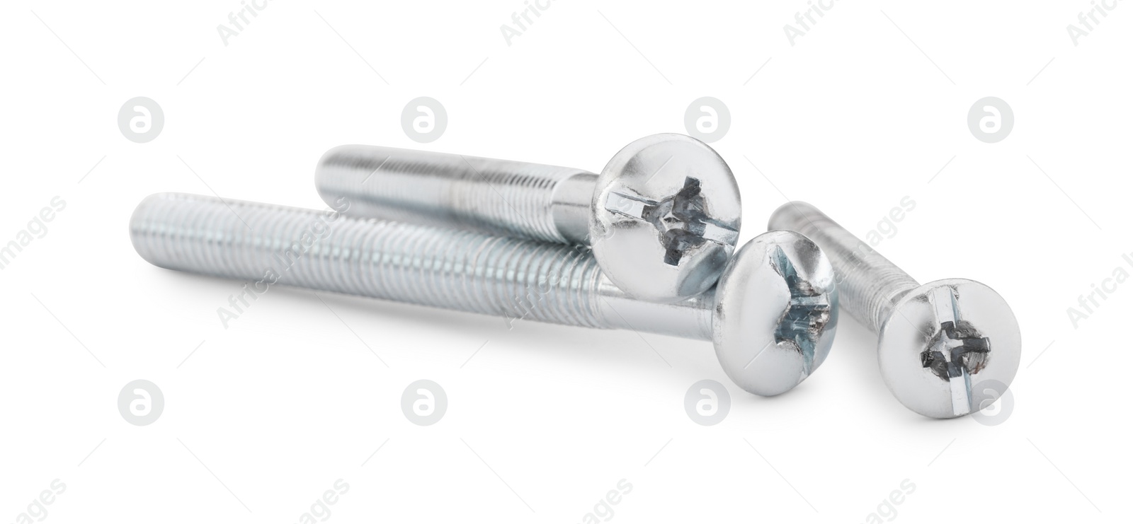 Photo of Metal bolts isolated on white. Hardware tool