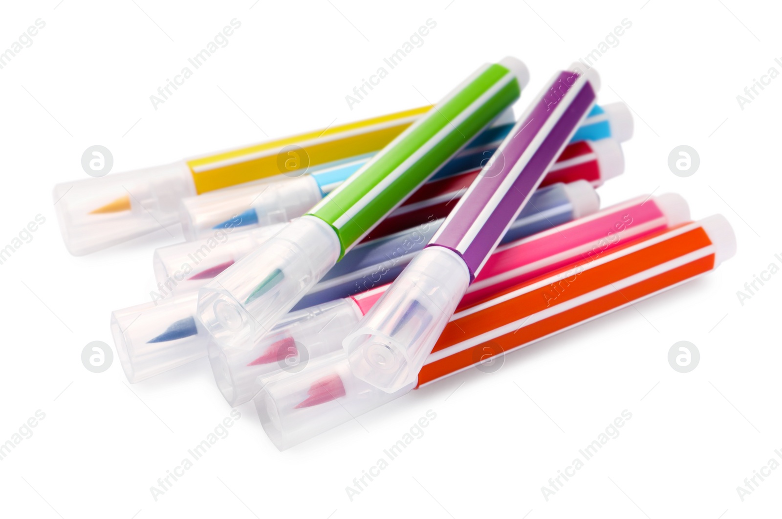 Photo of Many bright colorful markers isolated on white