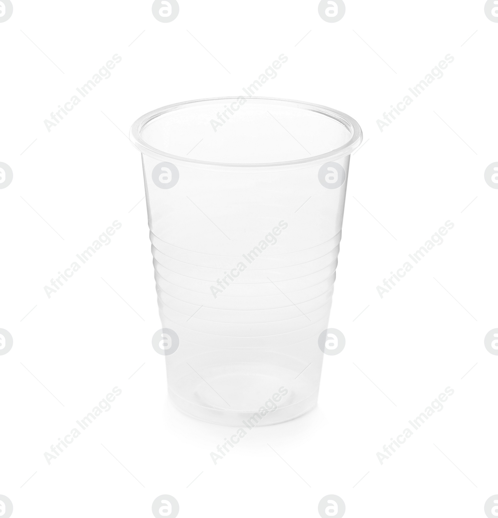 Photo of Transparent disposable plastic cup isolated on white