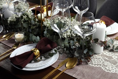 Stylish elegant table setting for festive dinner