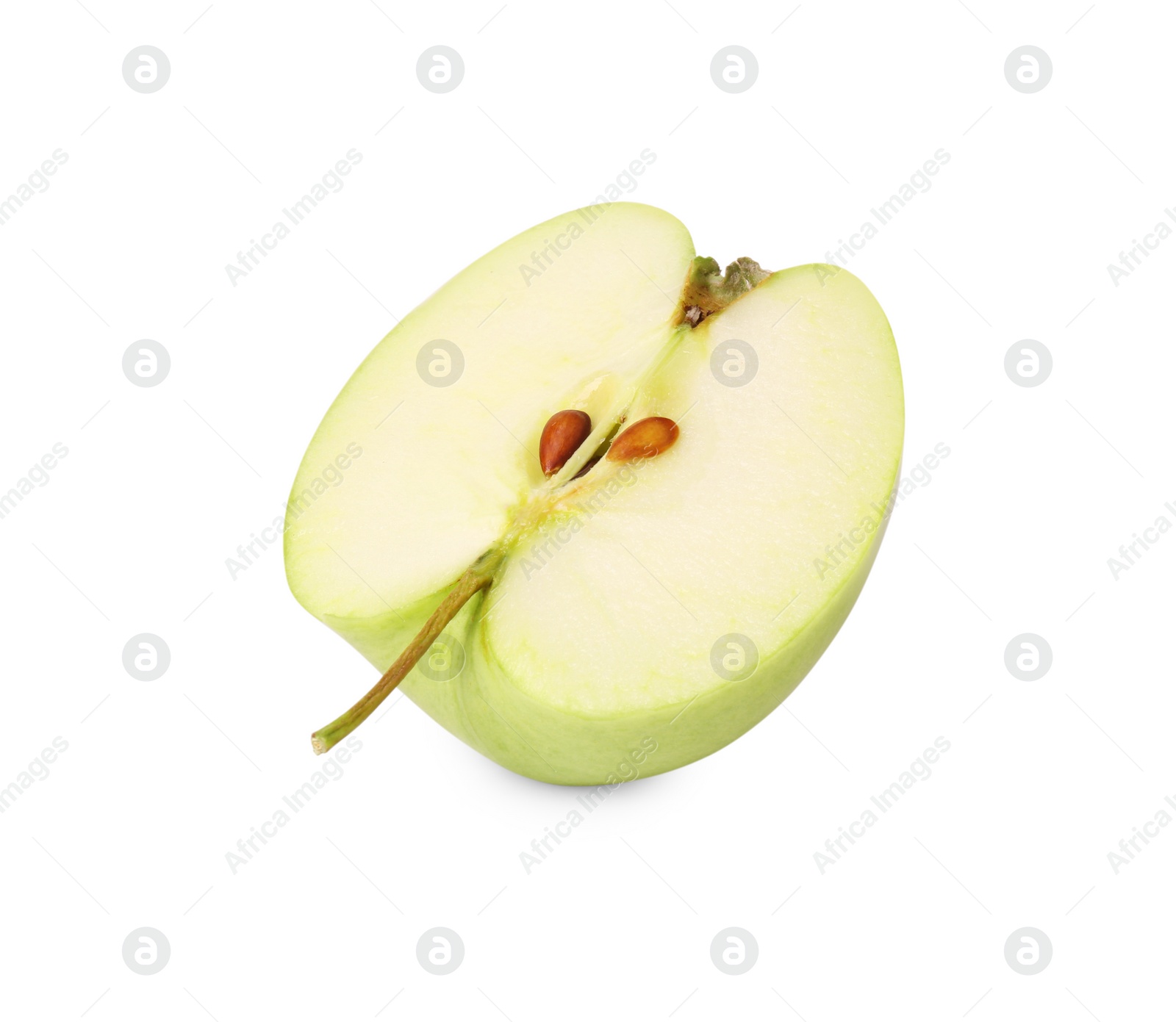 Photo of Half of ripe green apple isolated on white