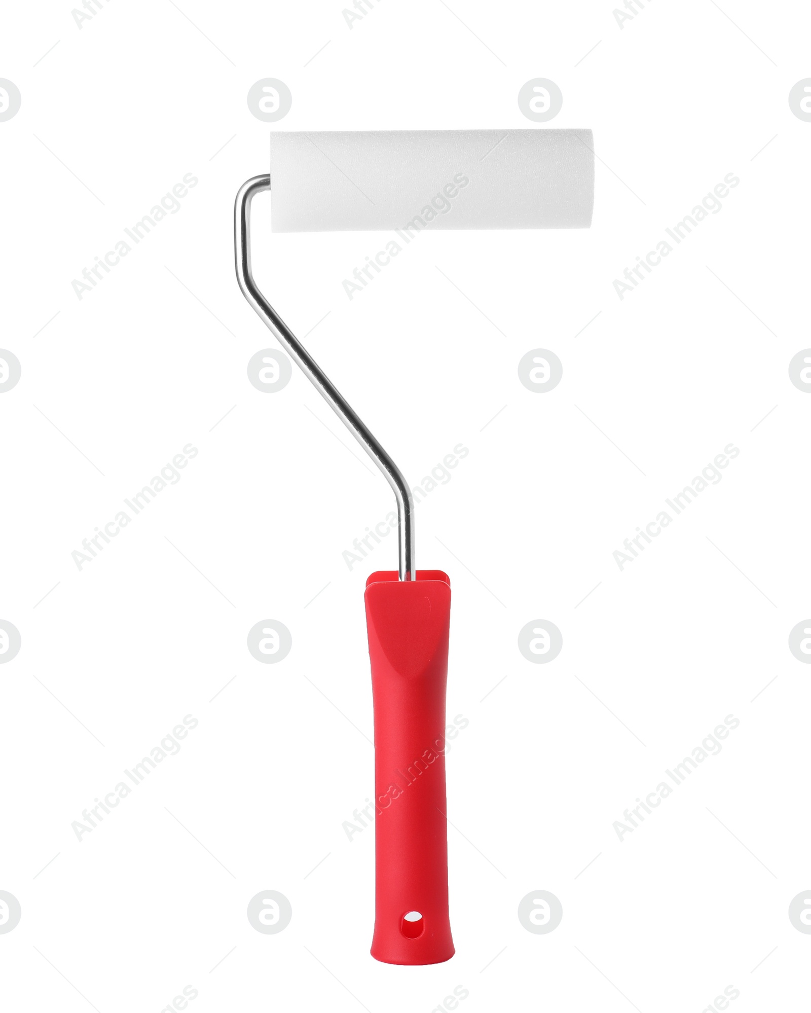 Photo of Paint roller brush on white background, top view