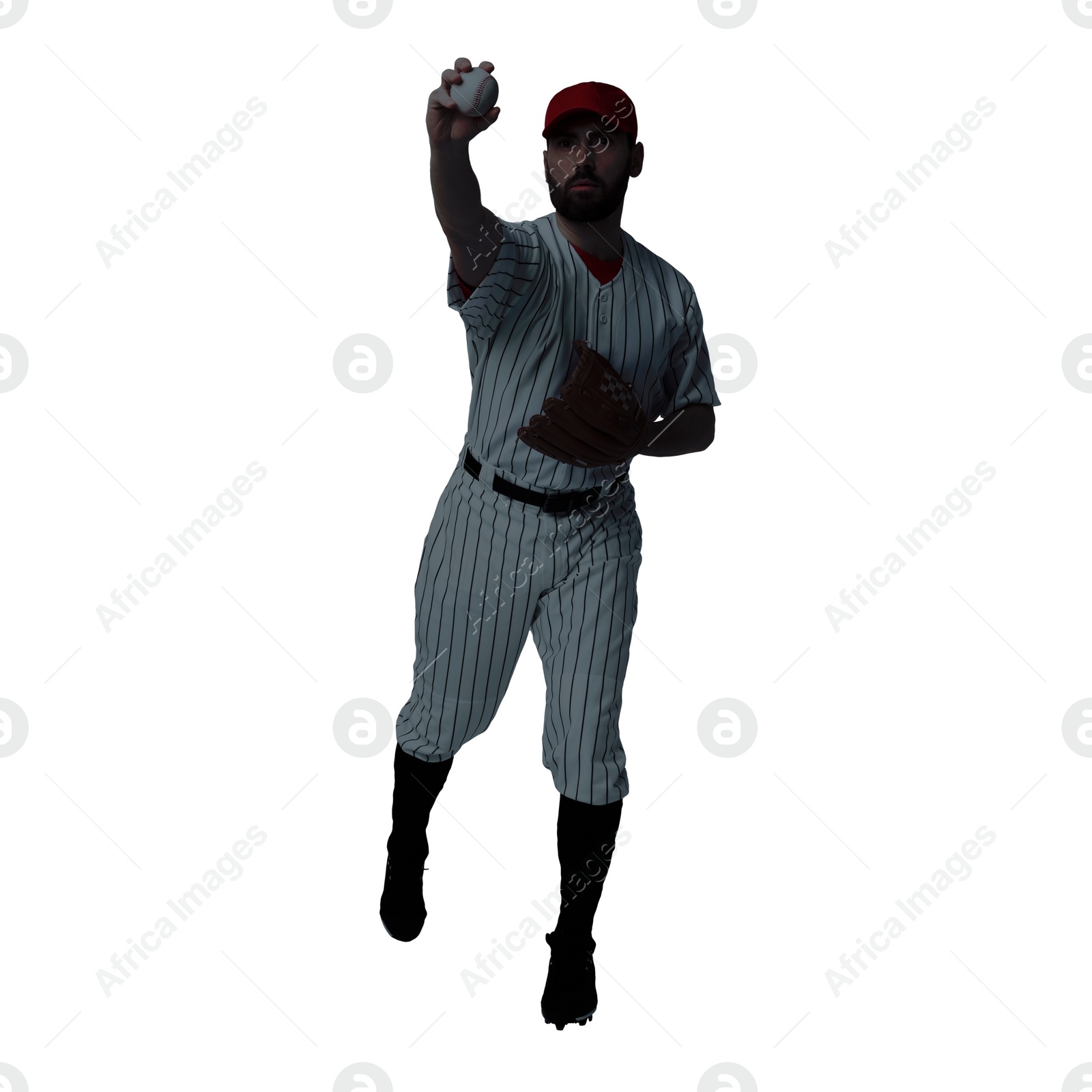 Image of Silhouette of baseball player on white background