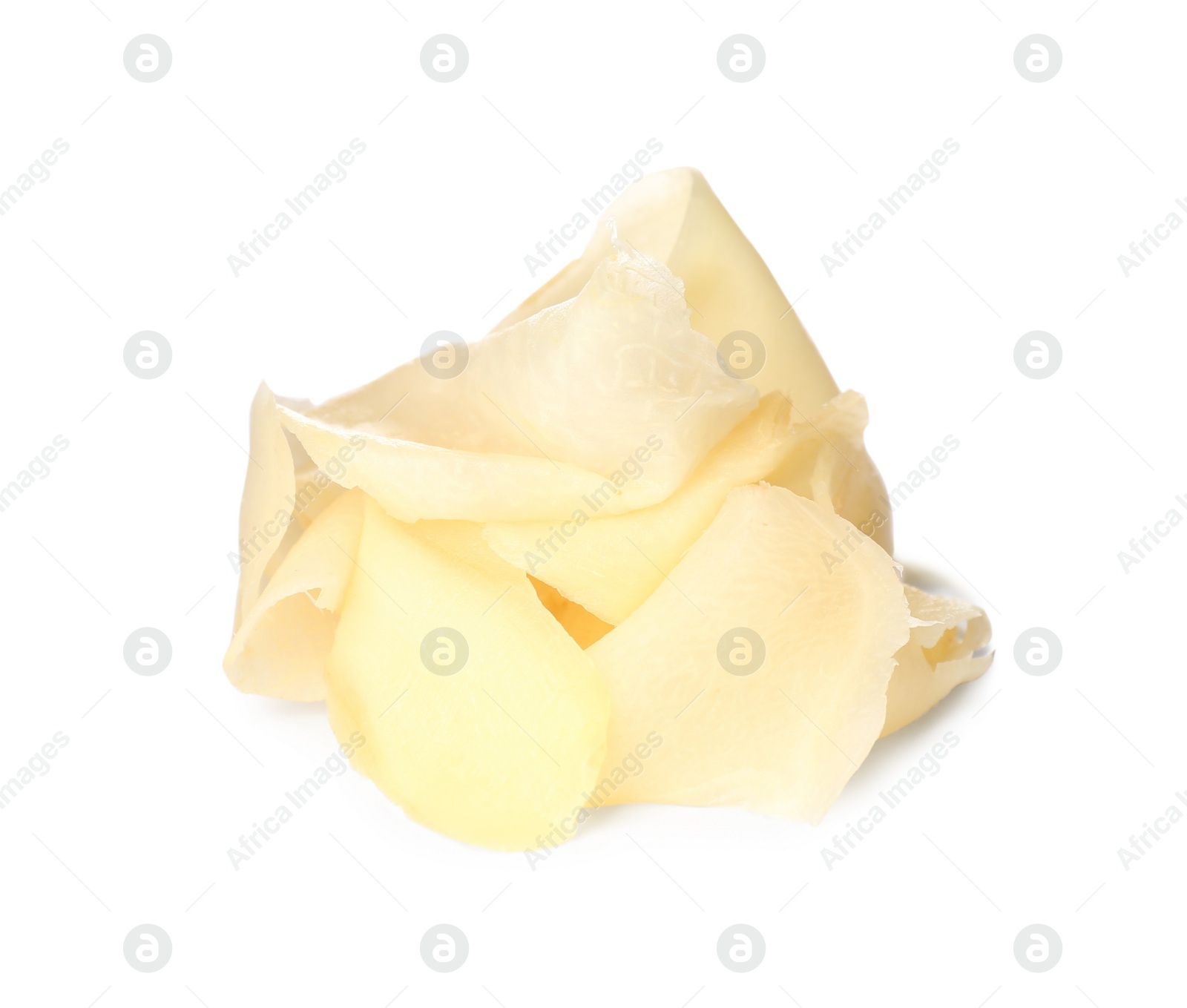 Photo of Pile of pickled ginger isolated on white