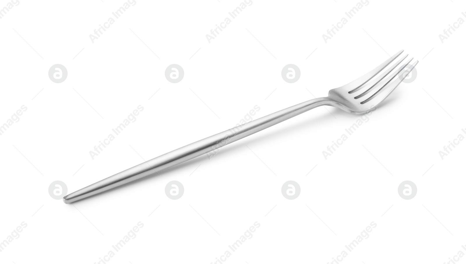 Photo of One shiny silver fork isolated on white