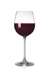 Photo of Glass of tasty red wine isolated on white