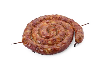 One ring of delicious homemade sausage isolated on white