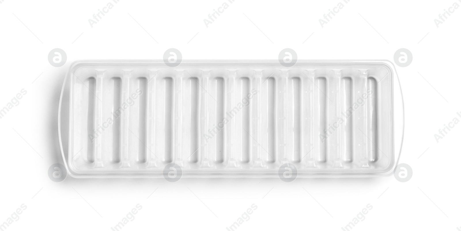 Photo of Empty ice cube tray on white background, top view