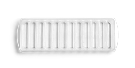 Photo of Empty ice cube tray on white background, top view