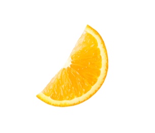 Photo of Slice of ripe orange on white background