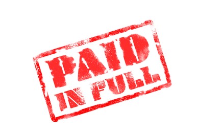 Image of Red stamp with phrase PAID IN FULL on white background