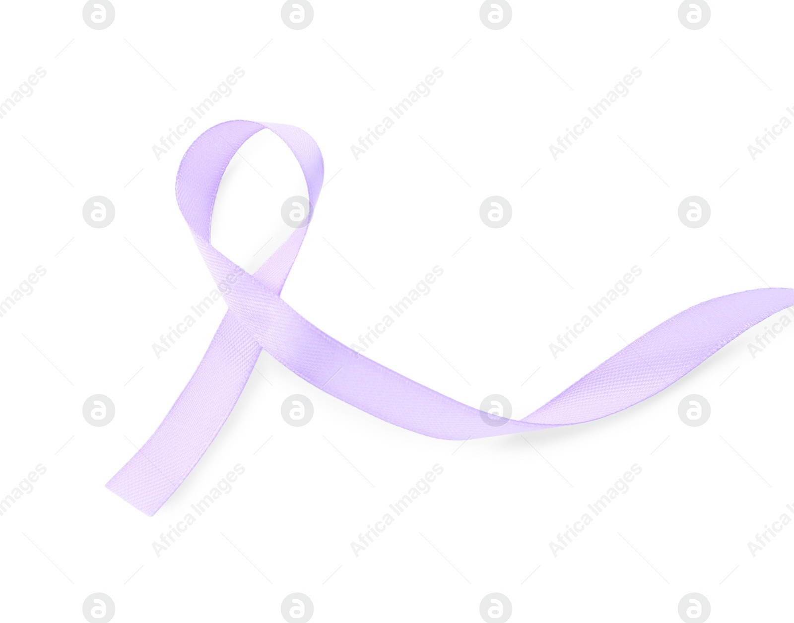 Photo of Violet awareness ribbon isolated on white, top view